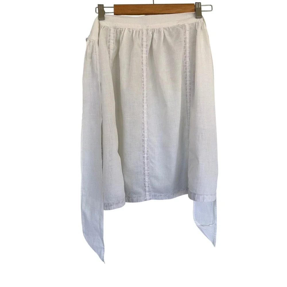 Vintage 70s Cottagecore Half Apron Women OS White Brown Gold Geometric Trim